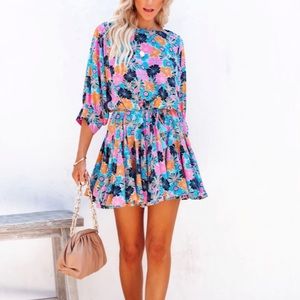 VICI ZIMI FLORAL TASSEL TIE MINI DRESS